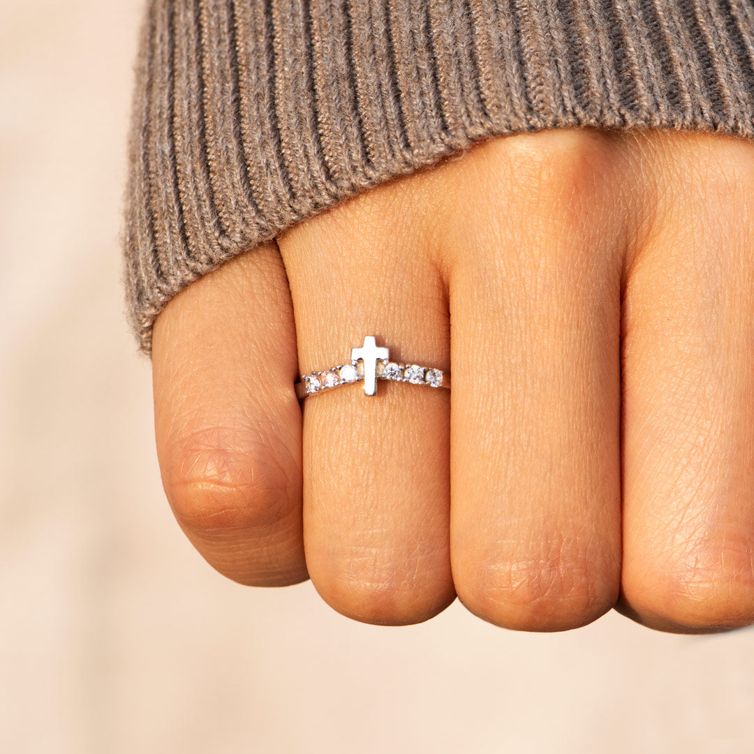 Storms Of Life Silver Faith Cross Ring-Christian Religious Gift